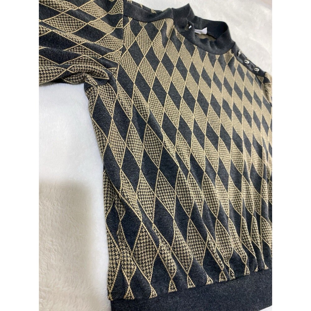 VTG 90s Alfred Dunner XL Knit Sweater Black Tan Argyle Diamond Pattern USA Made - Picture 11 of 12